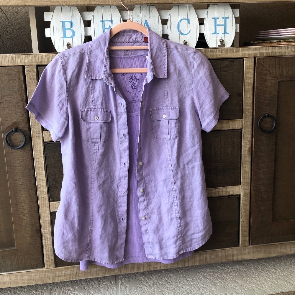 Tommy Bahama Linen safari style button down shirt.
